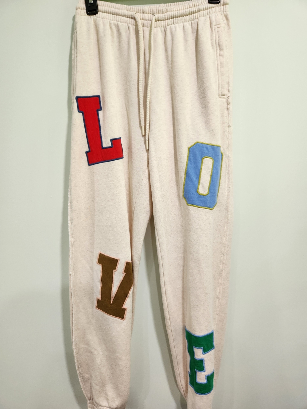 Cream Sweatpants with Colorful Letter Appliques
